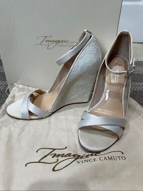 Vince Camuto White Lace Wedge Sandals